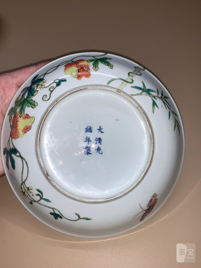 清光绪 粉彩折枝癞瓜纹盘一对 - 图13